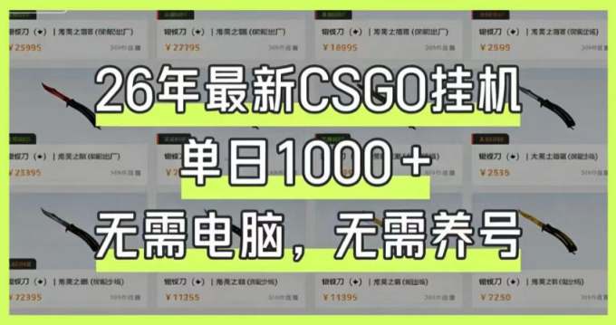 26年最新CSGO挂G系统,单日1000+,无需电脑,无需养号,0基础可上手