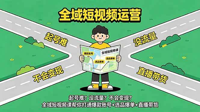 起号难?没流量?不会变现?全域短视频课帮你打通爆款账号+选品爆单+直播带货