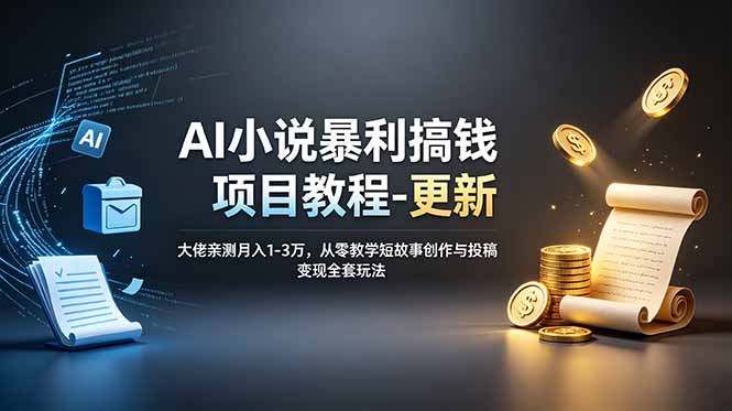 AI小说暴利搞钱项目教程-更新，大佬亲测月入1-3万，从零教学短故事创作与投稿变现全套玩法