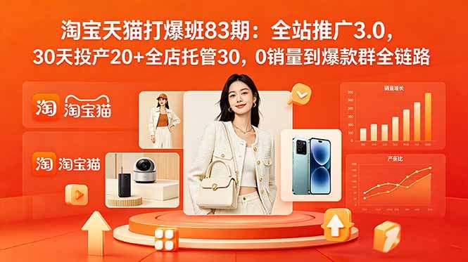 2026淘宝天猫打爆班83期：全站推广3.0，30天投产20+全店托管30，0销量到爆款群全链路
