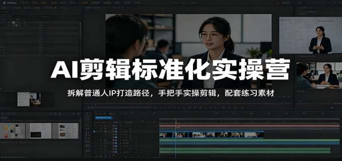 AI剪辑标准化实操营：拆解普通人IP打造路径，手把手实操剪辑，配套练习素材