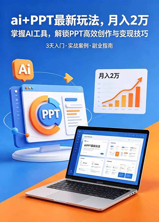 ai+PPT最新玩法,月入2万掌握AI工具,解锁PPT高效创作与变现技巧3天入门,实战案例·副业指南