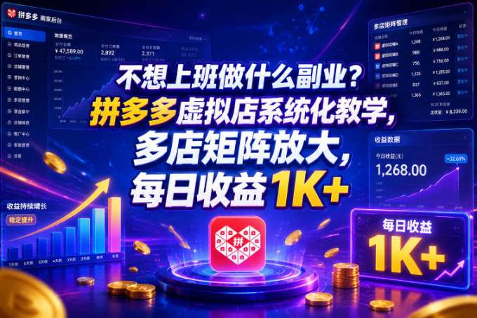 不想上班做什么副业?拼多多虚拟店系统化教学,多店矩阵放大,每日收益1K+