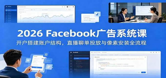 2026 Facebook广告系统课：开户搭建账户结构，直播聊单投放与像素安装全流程