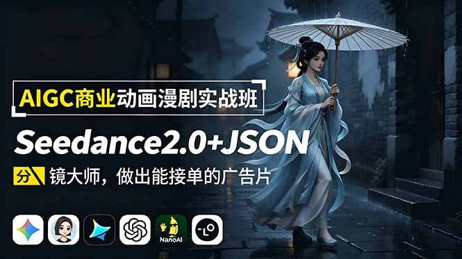 AIGC商业动画漫剧实战班：Seedance2.0+JSON分镜大师，做出能接单的广告片