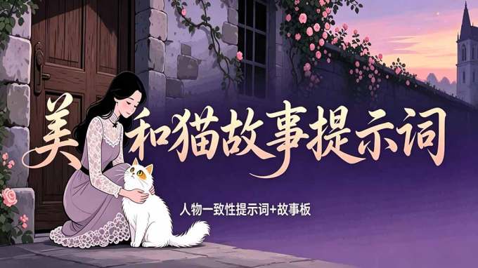 美女和猫故事提示词，人物一致性提示词+故事板