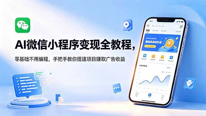 AI微信小程序变现全教程，零基础不用编程，手把手教你搭建项目赚取广告收益