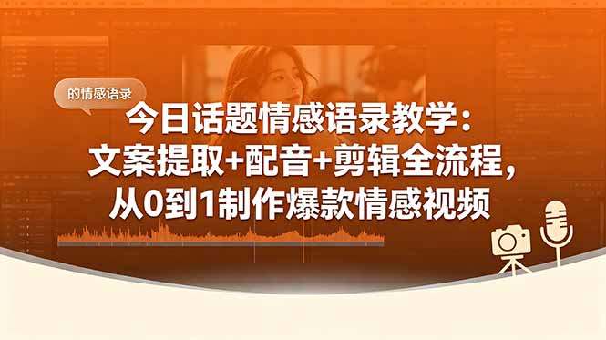 今日话题情感语录教学：文案提取+配音+剪辑全流程，从0到1制作爆款情感视频