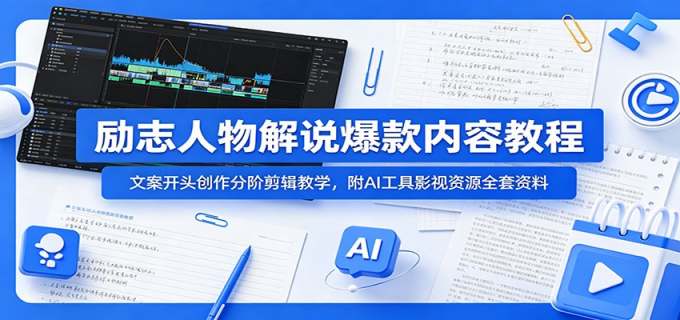 励志人物解说爆款内容教程：文案开头创作分阶剪辑教学，附AI 工具影视资源全套资料