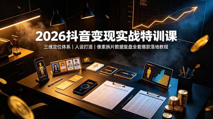 2026抖音变现实战特训课:三维定位体系|人设打造|像素拆片数据复盘全套爆款落地教程