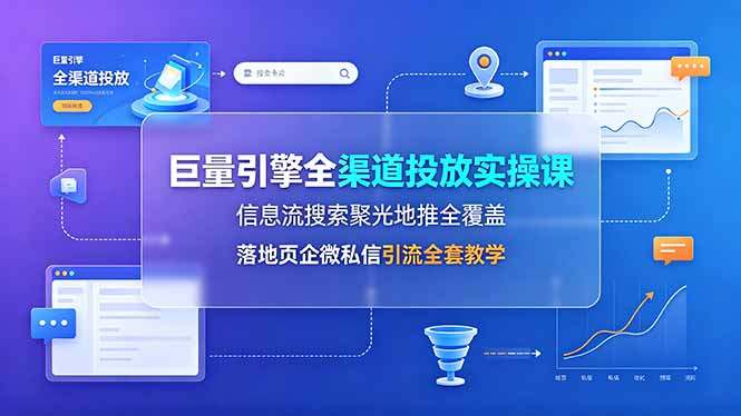 巨量引擎全渠道投放实操课，信息流搜索聚光地推全覆盖，落地页企微私信引流全套教学