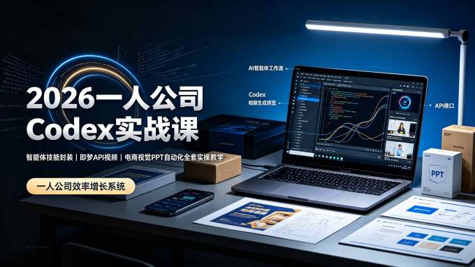 2026一人公司Codex实战课◆智能体技能封装|即梦API视频|电商视觉PPT自动化全套实操教学