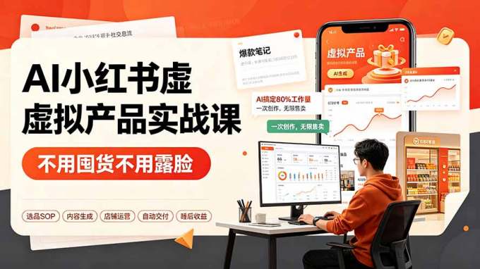 AI小红书虚拟产品实战课-更新:不用囤货不用露脸,AI搞定80%工作量,一次创作无限售卖睡后收益