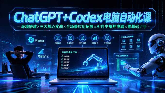 ChatGPT+Codex电脑自动化课:环境搭建×三大核心实战×全场景应用拓展×AI自主操控电脑×零基础上手