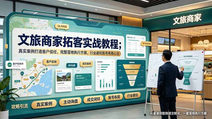 文旅商家拓客实战教程；真实案例打造客户信任，完整落地执行方案，行业避坑账号布局心法