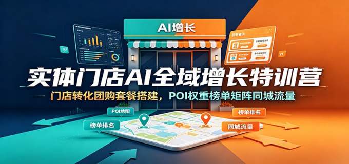 实体门店AI全域增长特训营:门店转化团购套餐搭建,POI权重榜单矩阵同城流量