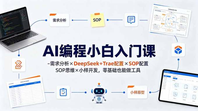 AI编程小白入门课-需求分析×DeepSeek+Trae配置×SOP思维×小样开发,零基础也能做工具