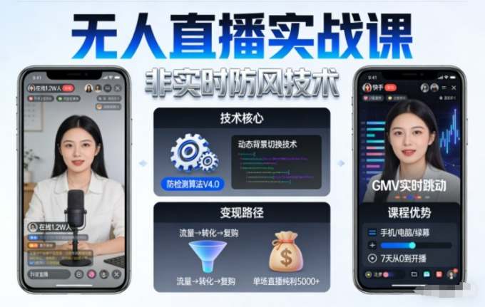 宝子哥无人直播实战课，非实时防风技术，聚焦抖音快手等平台直播带货，轻松开启直播变现之路（更新2026年07月24日）
