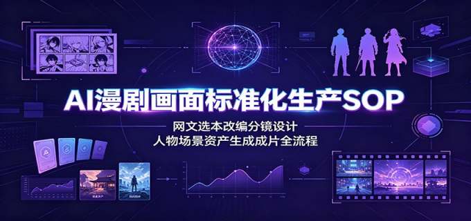 AI漫剧画面标准化生产SOP：网文选本改编分镜设计，人物场景资产生成成片全流程