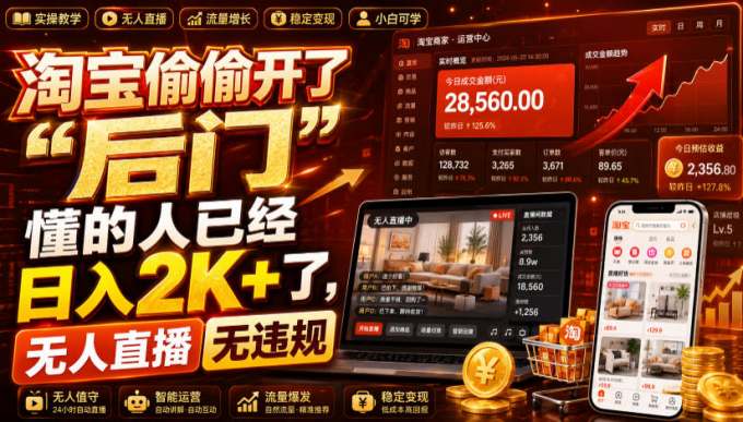 淘宝偷偷开了“后门”,懂的人已经日入2K+了,无人直播无违规,一台电脑=一家24小时营业的线上门店