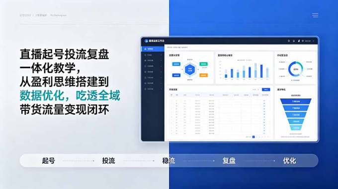 直播起号投流复盘一体化教学，从盈利思维搭建到数据优化，吃透全域带货流量变现闭环