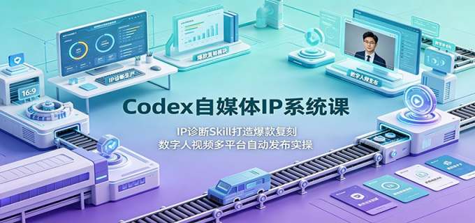 Codex自媒体IP系统课:IP诊断Skill打造爆款复刻,数字人视频多平台自动发布实操