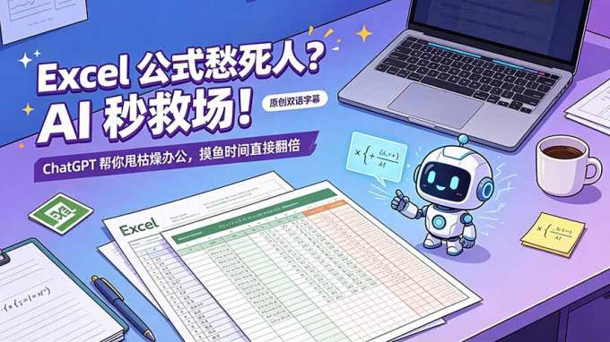 Excel 公式愁死人?AI 秒救场!ChatGPT 帮你甩枯燥办公,摸鱼时间直接翻倍【原创双语字幕】