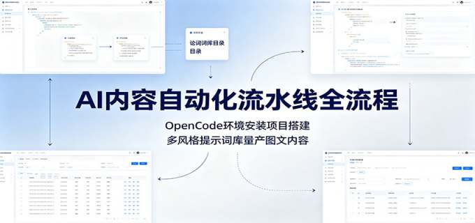 AI内容自动化流水线全流程:OpenCode环境安装项目搭建,多风格提示词库量产图文内容
