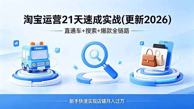 淘宝运营21天速成实战(更新4月),直通车+搜索+爆款全链路,新手快速实现店铺月入过万