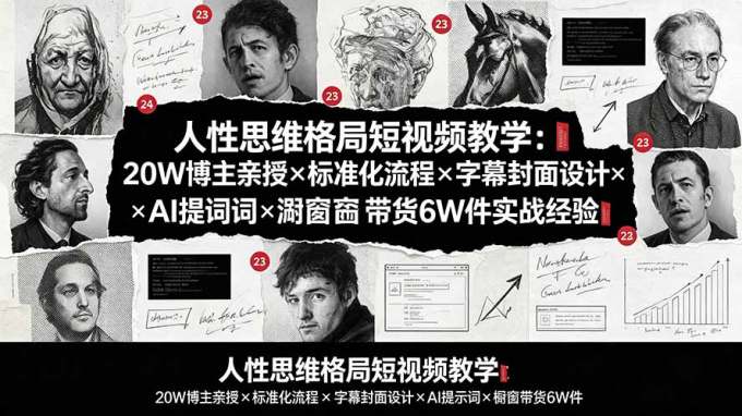 人性思维格局短视频教学：20W博主亲授×标准化流程×字幕封面设计×AI提示词×橱窗带货6W件实战经验