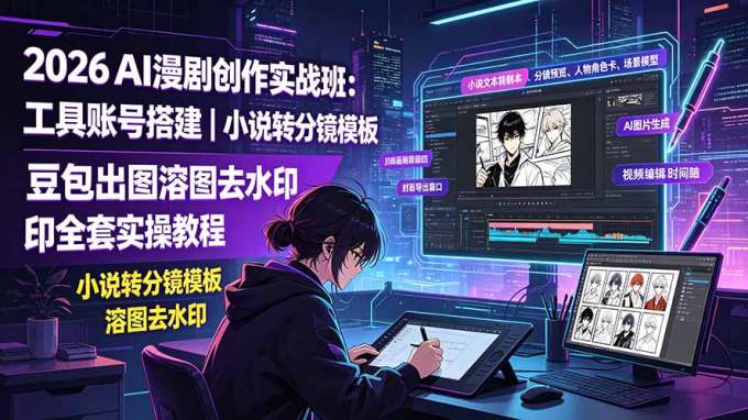 2026AI漫剧创作实战班:工具账号搭建|小说转分镜模板|豆包出图溶图去水印全套实操教程