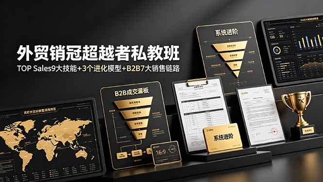 外贸销冠超越者私教班：TOP Sales9大技能+3个进化模型+B2B7大销售链路，系统进阶