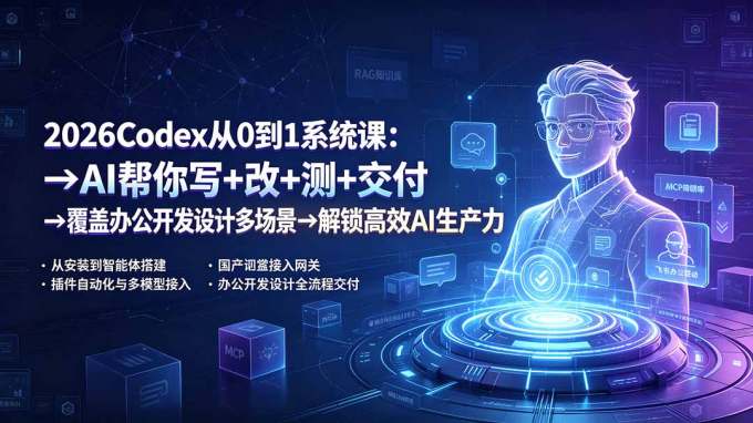 2026Codex从0到1系统课:→AI帮你写+改+测+交付→覆盖办公开发设计多场景→解锁高效AI生产力