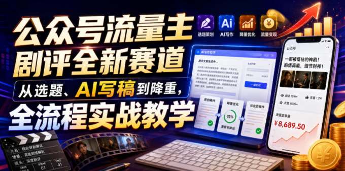 公众号流量主剧评全新赛道，从选题、AI写稿到降重，全流程实战教学