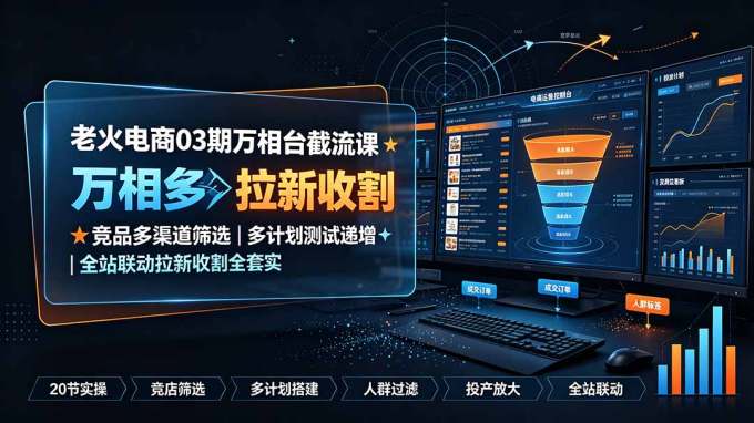 老火电商03期万相台截流课:竞品多渠道筛选|多计划测试递增|全站联动拉新收割全套实操教学