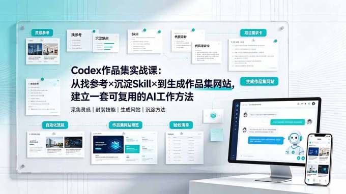 Codex作品集实战课：从找参考×沉淀Skill×到生成作品集网站，建立一套可复用的AI工作方法