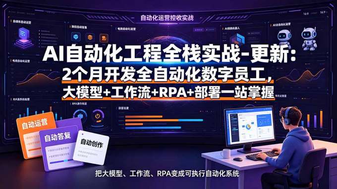 AI自动化工程全栈实战-更新：2个月开发全自动化数字员工，大模型+工作流+RPA+部署一站式掌握