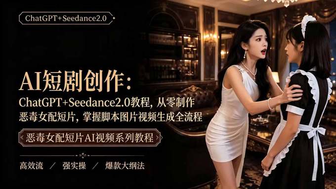 AI短剧创作:ChatGPT+Seedance2.0教程,从零制作恶毒女配短片,掌握脚本图片视频生成全流程