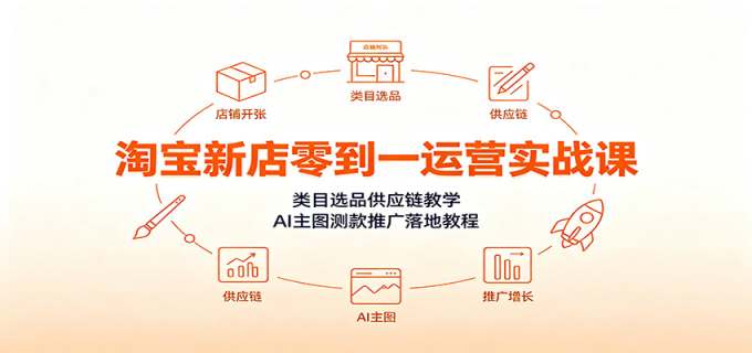 淘宝新店零到一运营实战课:类目选品供应链教学,AI主图测款推广落地教程