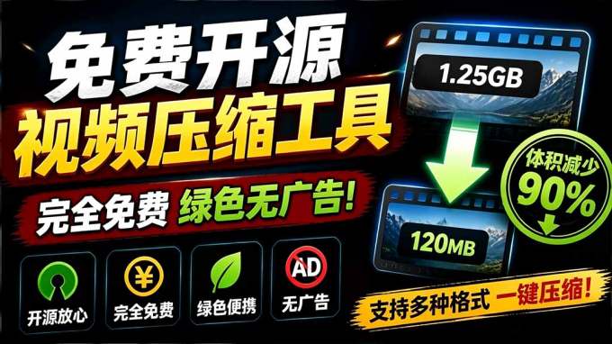Github开源视频压缩瘦身工具,轻松压缩90%,并保持画质清晰,完全免费绿色无广告!VideoSlim