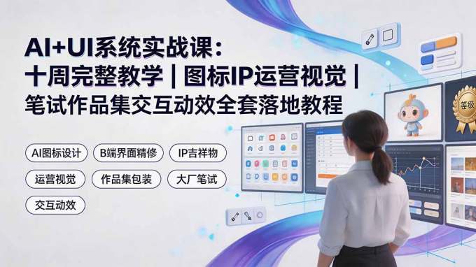 AI+UI系统实战课:十周完整教学|图标IP运营视觉|笔试作品集交互动效全套落地教程