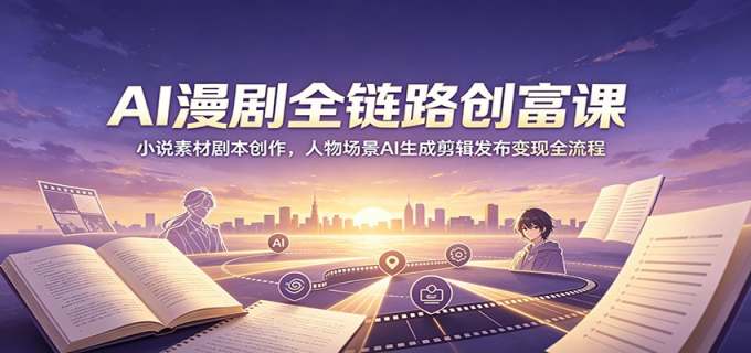 AI漫剧全链路创富课:小说素材剧本创作,人物场景AI生成剪辑发布变现全流程