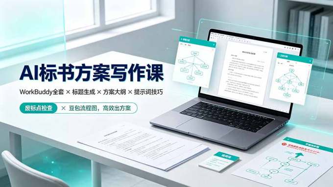 AI标书方案写作课:WorkBuddy全套×标题生成×方案大纲×提示词技巧×废标点检查×豆包流程图,高效出方案