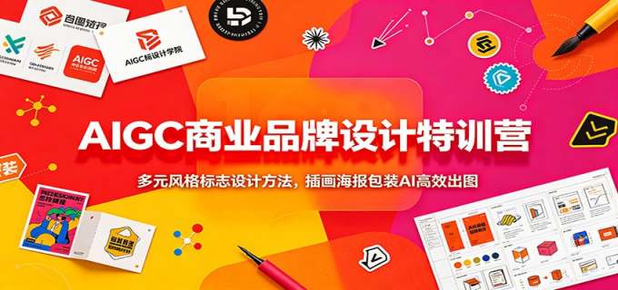 AIGC商业品牌设计特训营:多元风格标志设计方法,插画海报包装AI高效出图
