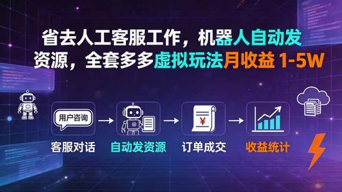 省去人工客服工作，机器人自动发资源，全套多多虚拟玩法月收益 1-5W