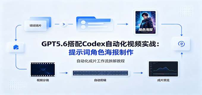 GPT5.6搭配Codex自动化视频实战:提示词角色海报制作,自动化成片工作流拆解教程