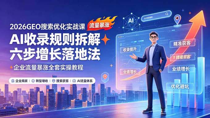 2026GEO搜索优化实战课：AI收录规则拆解｜六步增长落地法｜企业流量暴涨全套实操教程