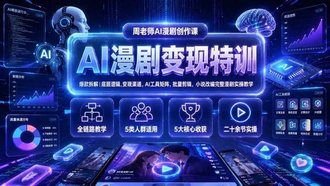 AI漫剧变现特训★爆款拆解|底层逻辑,变现渠道,AI工具矩阵,批量剪辑,小说改编完整漫剧实操教学