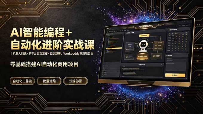 AI智能编程+自动化进阶实战课｜机器人训练·多平台自动发布·云端部署，Workbuddy商用项目全流程教学