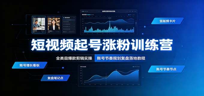 短视频起号涨粉训练营：全类目爆款剪辑实操，账号节奏规划复盘落地教程